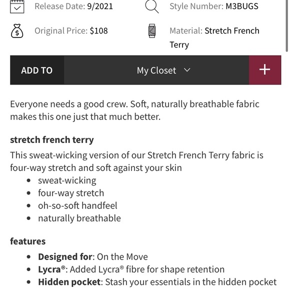 Lululemon Men City Sweat Crew Sweatshirt Sz L Linen Blue Side ZIP Hidden Pocket - Picture 13 of 13